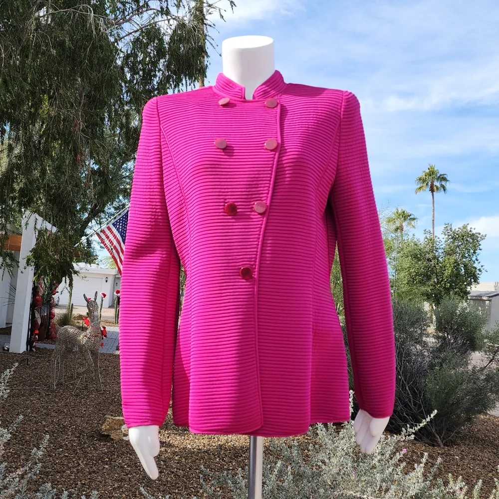GIORGIO ARMANI Fuchsia Wool Blazer 46 Minimalist Cadet Jacket 90s Italy VINTAGE - Picture 14 of 16